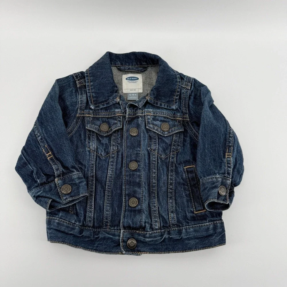 Old Navy Denim Trucker Jacket Baby Boy 12-18 Months Medium Wash Blue Cotton